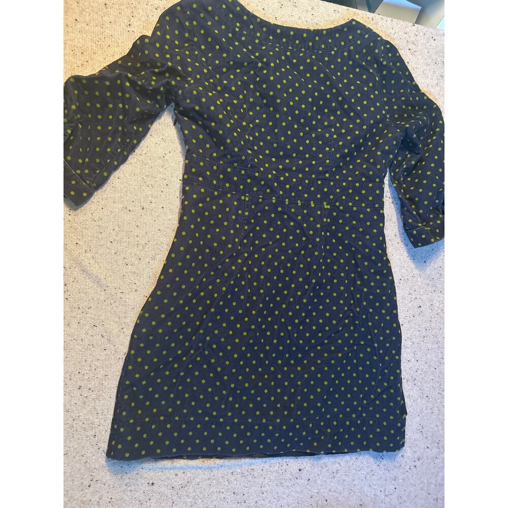 Boden Corduroy Navy Green Polka Dot Dress 6P Side Zip Classic Preppy Academia - Picture 7 of 7